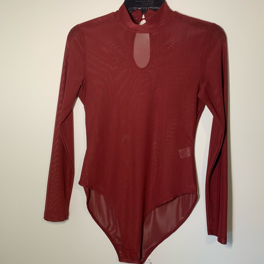 Maroon mesh body suit